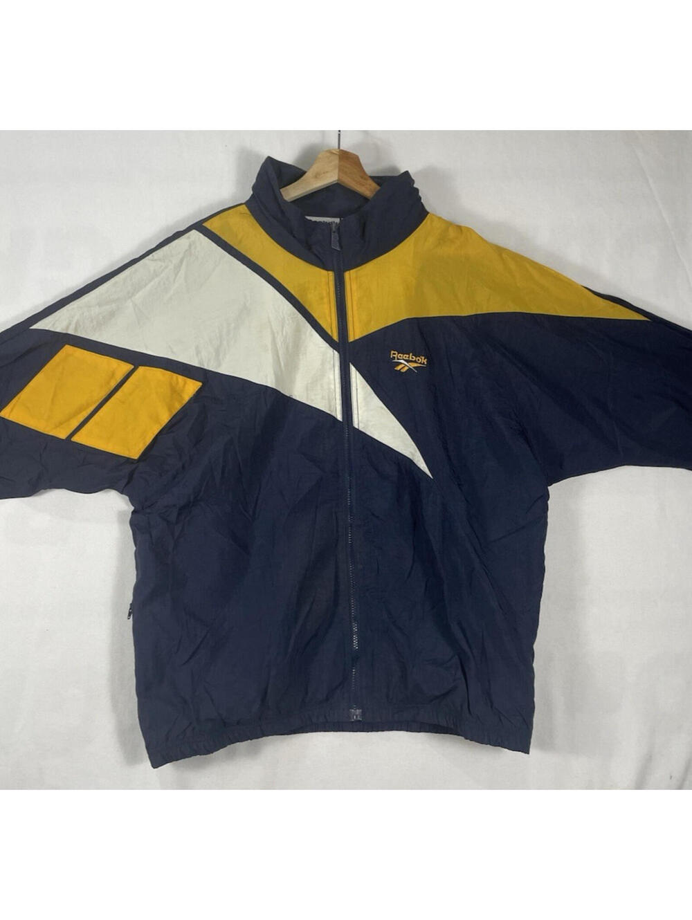 Vintage Reebok Navy Yellow Windbreaker Nylon Jacket Tagged Sz L Fits XL
